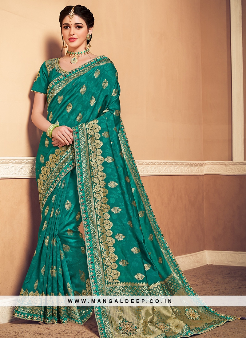 Banarasi Silk Festive Wear Designer Saree In Green Color