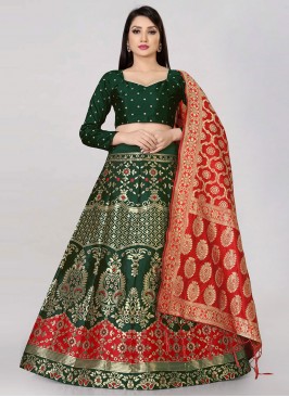 Banarasi Silk Green A Line Lehenga Choli