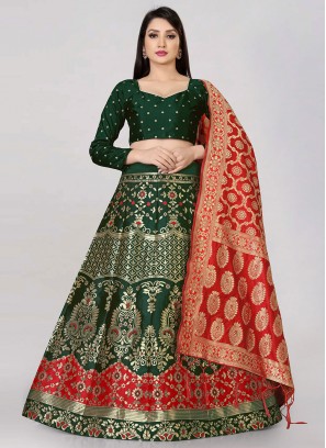 Banarasi Silk Green A Line Lehenga Choli