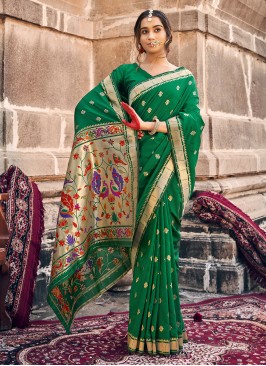 Banarasi Silk Green Weaving Classic Saree