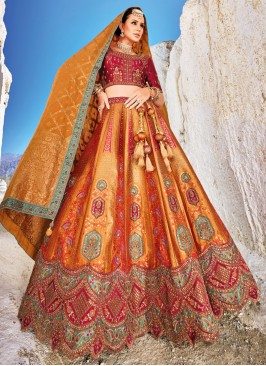 Banarasi Silk Lehenga Choli in Orange