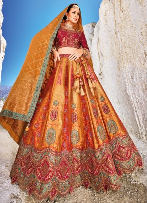 Banarasi Silk Lehenga Choli in Orange