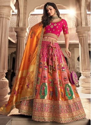 Banarasi Silk Lehenga Choli in Rani