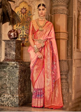 Banarasi Silk Meenakari Trendy Saree in Pink