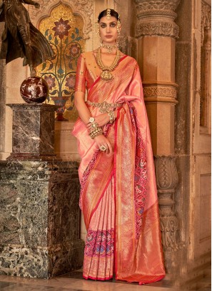 Banarasi Silk Meenakari Trendy Saree in Pink