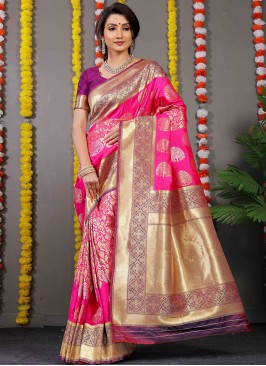 Banarasi Silk Pink Contemporary Style Saree