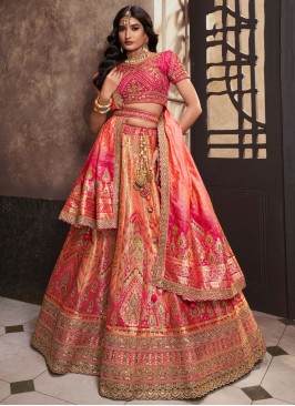 Banarasi Silk Pink Embroidered Trendy Lehenga Choli