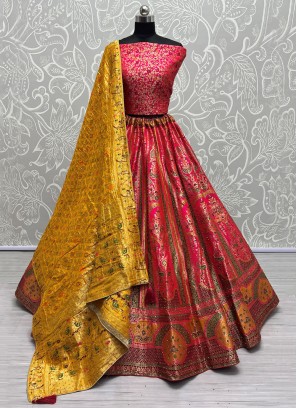 Banarasi Silk Pink Weaving Designer Lehenga Choli