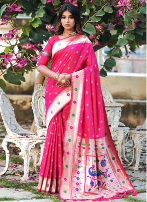 Banarasi Silk Pink Woven Designer Saree