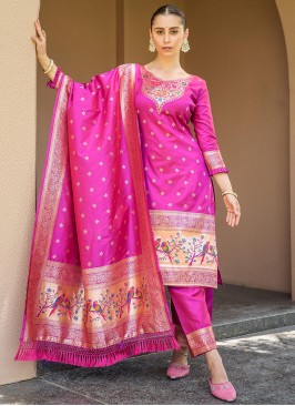 Banarasi Silk Pink Woven Trendy Salwar Suit