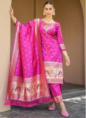 Banarasi Silk Pink Woven Trendy Salwar Suit