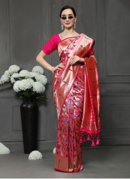 Banarasi Silk Pink Zari Trendy Saree