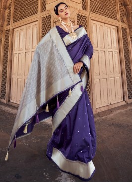 Banarasi Silk Purple Contemporary Style Saree