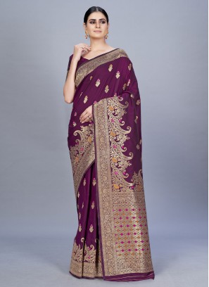 Banarasi Silk Purple Trendy Saree