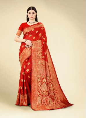 Banarasi Silk Red Designer Saree