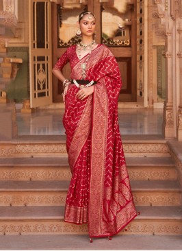 Banarasi Silk Red Woven Saree