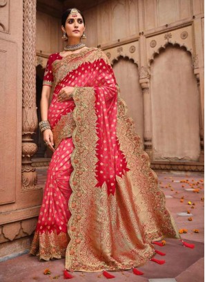 Banarasi Silk Resham Designer Saree in Pink