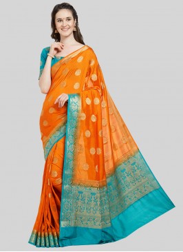 Banarasi Silk Saree In Orange Color