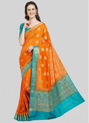 Banarasi Silk Saree In Orange Color