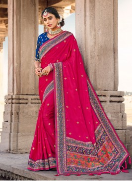 Banarasi Silk Traditional Saree in Rani