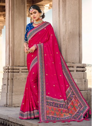 Banarasi Silk Traditional Saree in Rani