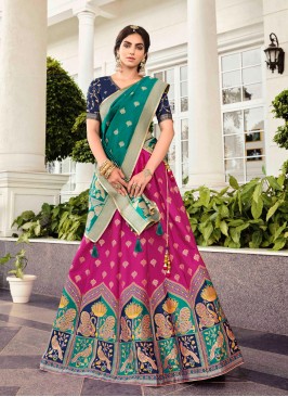 Banarasi Silk Trendy Lehenga Choli in Rani