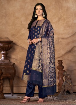 Banarasi Silk Trendy Salwar Kameez in Navy Blue