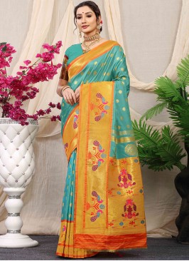 Banarasi Silk Weaving Blue Classic Saree