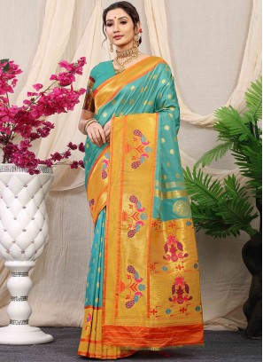Banarasi Silk Weaving Blue Classic Saree