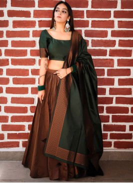 Banarasi Silk Weaving Brown Trendy A Line Lehenga Choli