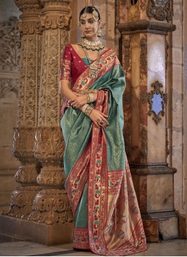 Banarasi Silk Weaving Classic Saree in Green and M