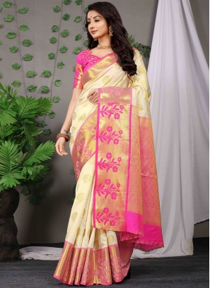 Banarasi Silk Weaving Contemporary Style Saree in Cream