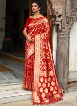 Banarasi Silk Weaving Designer Traditional Saree in Red