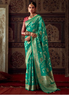 Banarasi Silk Weaving Saree in Sea Green