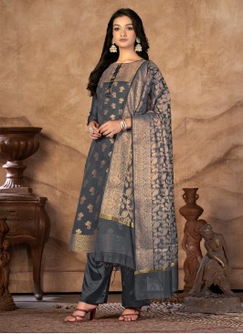Banarasi Silk Woven Grey Salwar Kameez