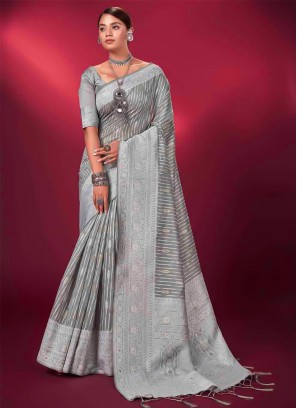Banarasi Silk Woven Grey Trendy Saree