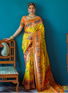Banarasi Silk Woven Mustard Contemporary Saree