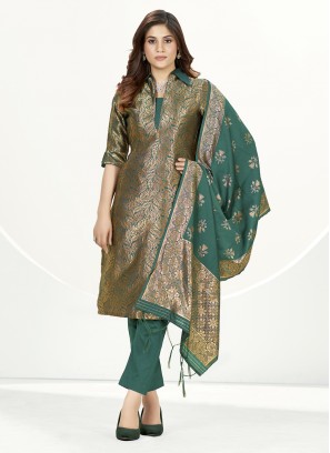 Banarasi Silk Woven Sea Green Straight Suit