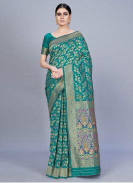 Banarasi Silk Woven Turquoise Classic Saree