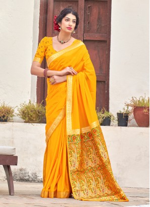 Banarasi Silk Yellow Traditional Designer Saree
