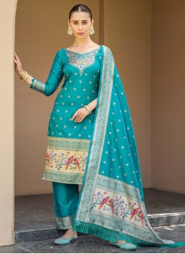 Banarasi Silk Zari Rama Designer Salwar Suit