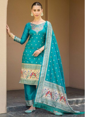 Banarasi Silk Zari Rama Designer Salwar Suit