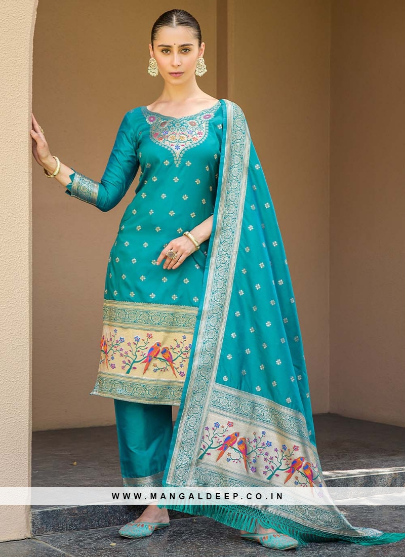 Banarasi Silk Zari Rama Designer Salwar Suit