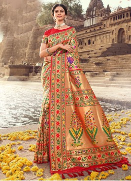Banarasi Silk Zari Work Saree In Red