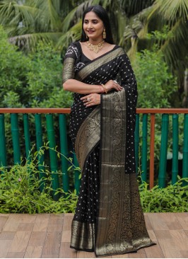 Bandhej Pure Silk Classic Saree in Black