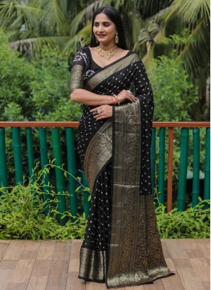 Bandhej Pure Silk Classic Saree in Black
