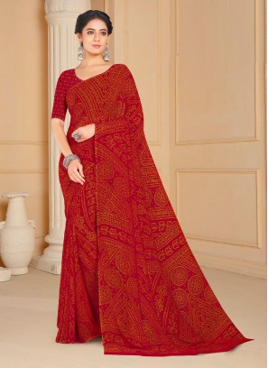 Bandhej Weight Less Traditional Saree in Red