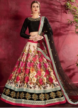 Banglori Silk Floral Print Cream Designer Lehenga 