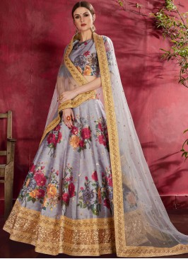 Banglori Silk Grey Embroidered A Line Lehenga Chol