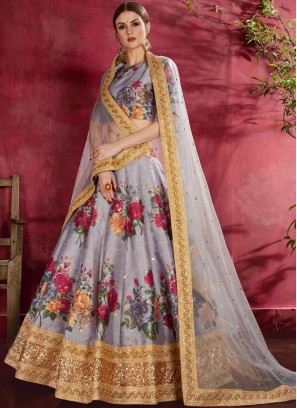 Banglori Silk Grey Embroidered A Line Lehenga Choli